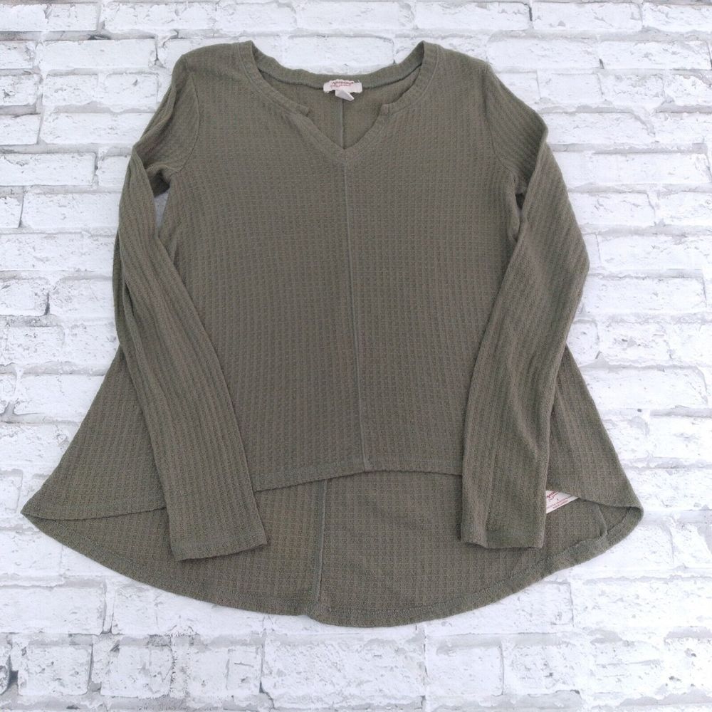 Arizona Jeans Co Top Womens Juniors Small Green Waffle Knit Long Sleeve Y2K